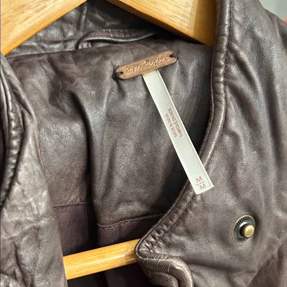 Free People Dark Brown Leather Jacket - Picture 4 of 7